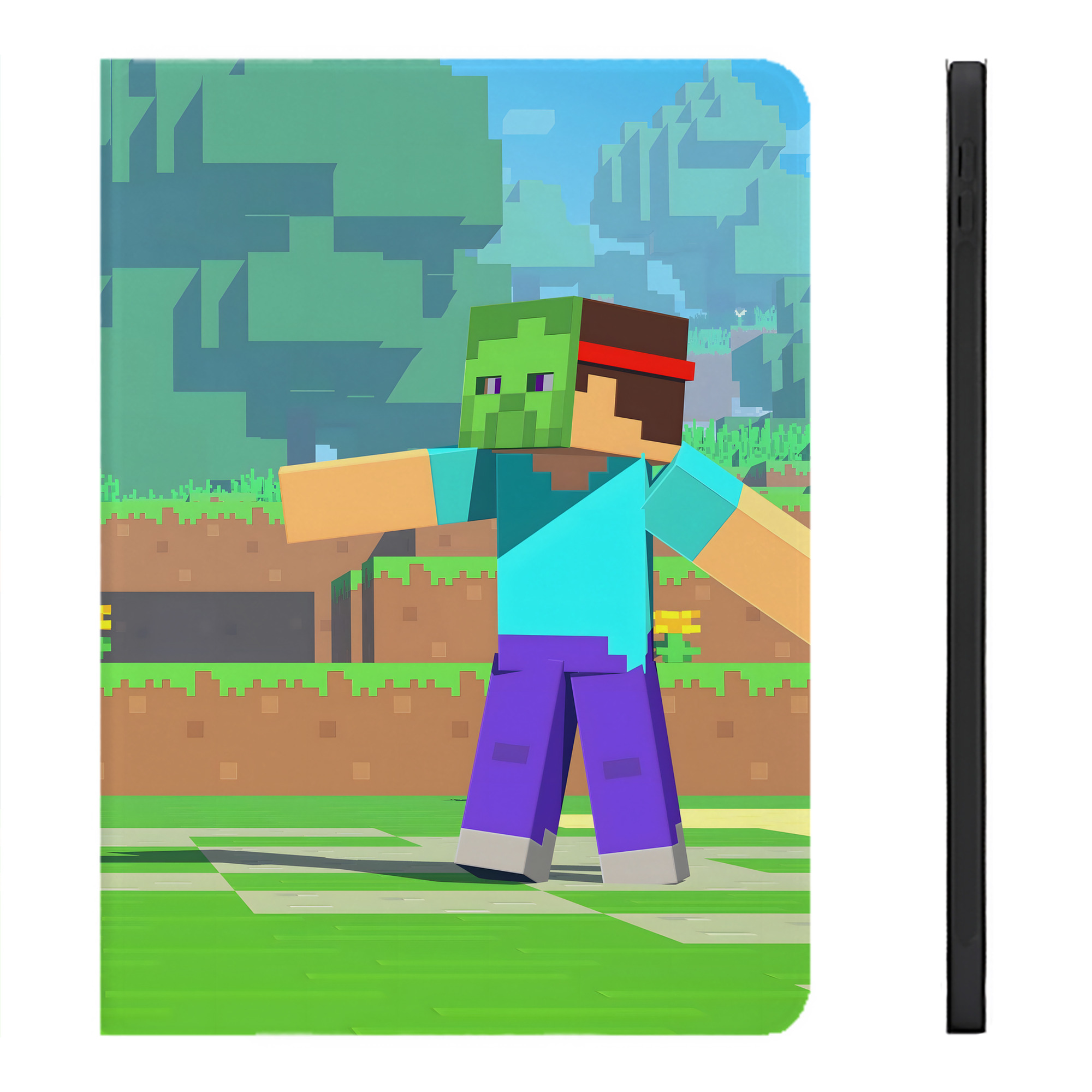 （画像用） マインクラフト ブロックの世界 Minecraft MC Block world IPadケース ペンホルダー付き ブックスタイルデザイン